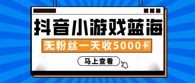 赚钱计划：抖音小游戏蓝海项目，无粉丝一天收入5000+-大兵轻创资源库
