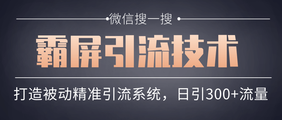 微信搜一搜霸屏引流技术，打造被动精准引流系统，轻松日引300+流量-大兵轻创资源库