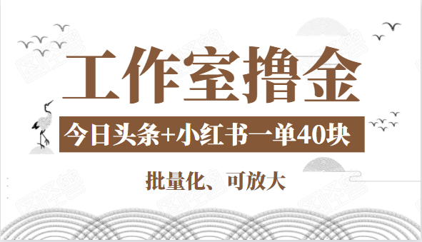 工作室撸金二件套：撸今日头条原创收益+小红书一单利润40块项目-大兵轻创资源库