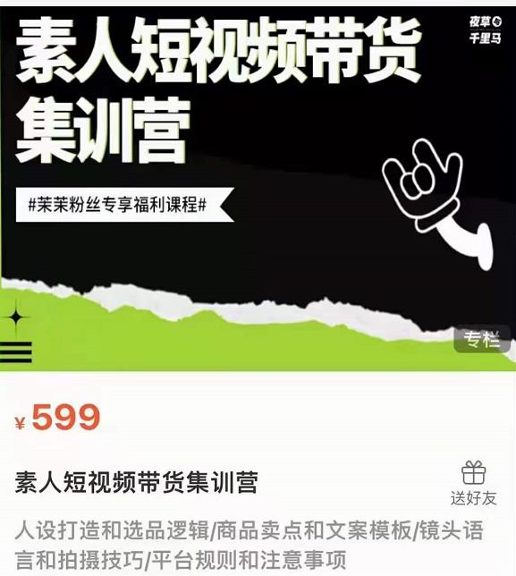 夜草与千里马素人短视频带货集训营，薛辉团队价值599-大兵轻创资源库