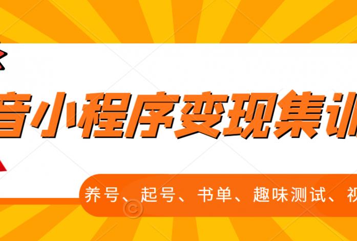 抖音小程序变现集训课，养号、起号、书单、趣味测试、视频剪辑，全套流程-大兵轻创资源库