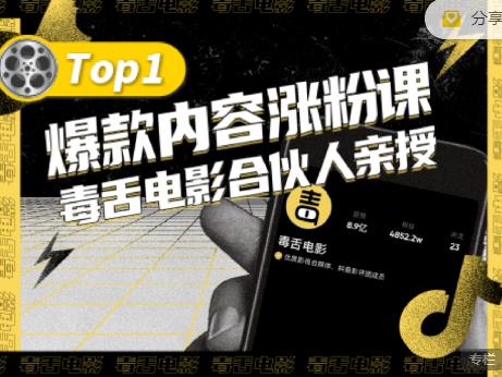 【毒舌电影合伙人亲授】抖音爆款内容涨粉课，5000万抖音大号首次披露涨粉机密-大兵轻创资源库