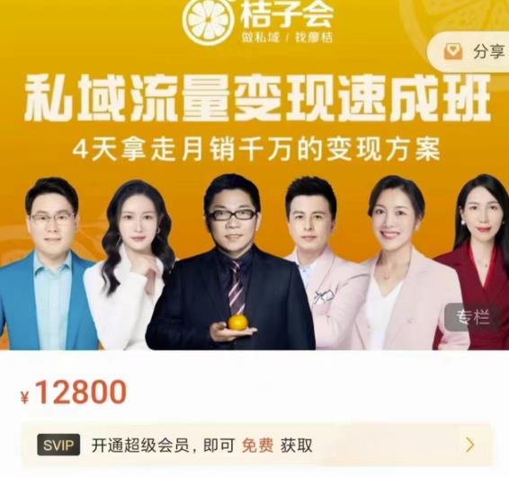 桔子会·私域流量变现速成班，4天拿走月销千万的变现方案 价值12800元-大兵轻创资源库
