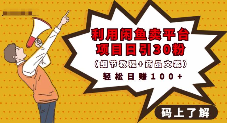 利用闲鱼卖平台项目课程资源日引流30+精准粉丝，轻松日赚100+，积累人脉可实现二次变-大兵轻创资源库