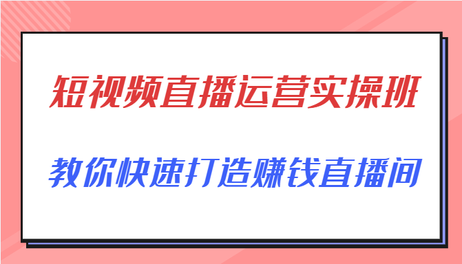 短视频直播运营实操班，直播带货精细化运营实操，教你快速打造赚钱直播间-大兵轻创资源库