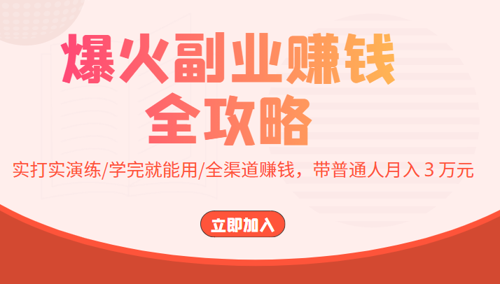 爆火副业赚钱全攻略：实打实演练/学完就能用/全渠道赚钱，带普通人月入３万元-大兵轻创资源库
