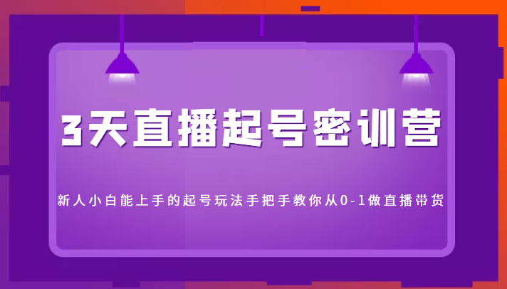 3天直播起号密训营，新人小白能上手的起号玩法，手把手教你从0-1做直播带货-大兵轻创资源库