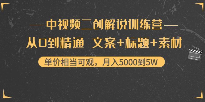 中视频二创解说训练营：从0到精通 文案+标题+素材、月入5000到5W-大兵轻创资源库
