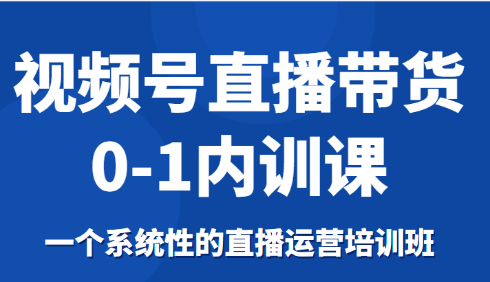 视频号直播带货0-1内训课，一个系统性的直播运营培训班-大兵轻创资源库