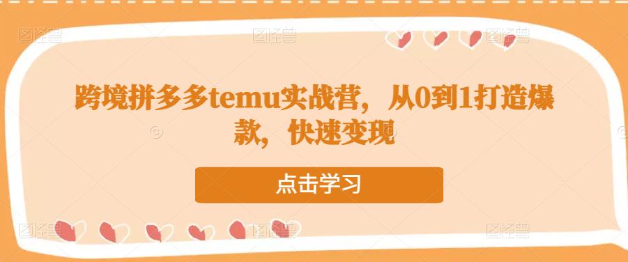 跨境拼多多temu实战营，从0到1打造爆款，快速变现-大兵轻创资源库