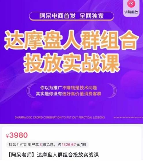 阿呆电商·达摩盘人群组合投放实战课，你以为推广不赚钱是技术问题，其实是你没有选好高价值消费客群-大兵轻创资源库