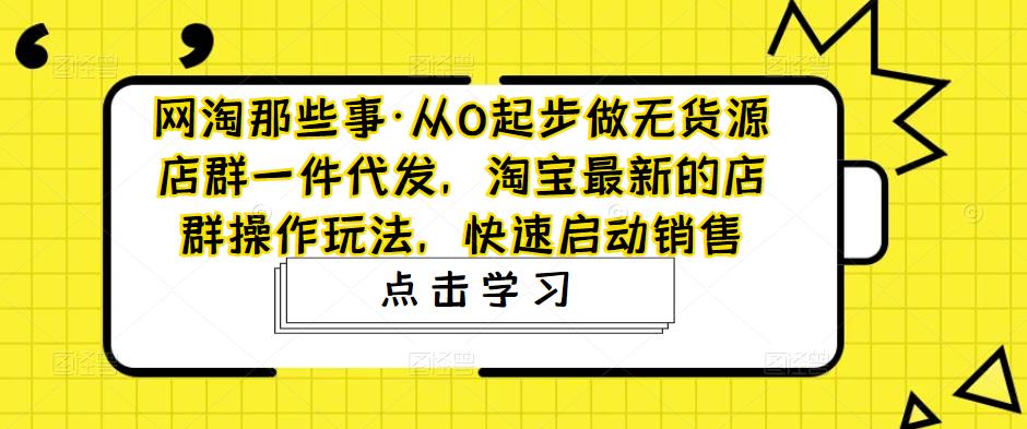 网淘那些事·从0起步做无货源店群一件代发，淘宝最新的店群操作玩法，快速启动销售-大兵轻创资源库
