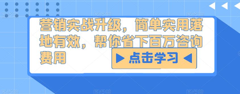 营销实战升级，简单实用落地有效，帮你省下百万咨询费用-大兵轻创资源库