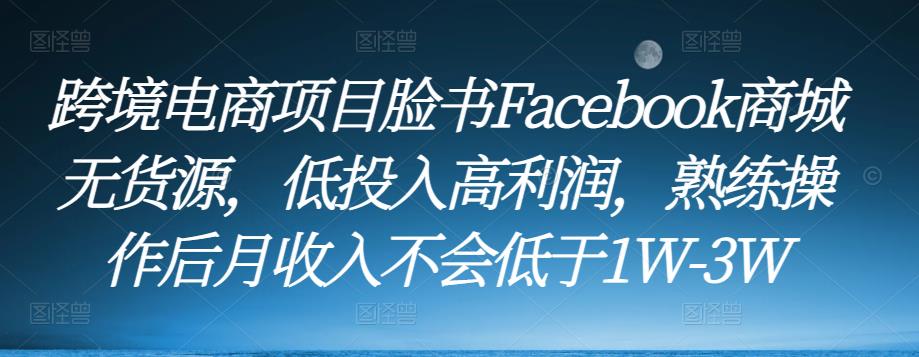 跨境电商项目脸书Facebook商城无货源，低投入高利润，熟练操作后月收入不会低于1W-3W-大兵轻创资源库