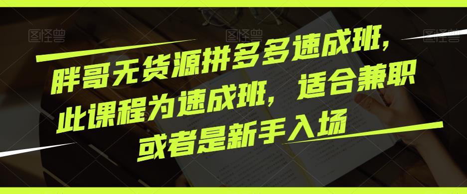 胖哥无货源拼多多速成班，此课程为速成班，适合兼职或者是新手入场-大兵轻创资源库