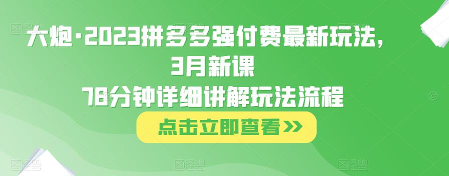 大炮·2023拼多多强付费最新玩法，3月新课​78分钟详细讲解玩法流程-大兵轻创资源库