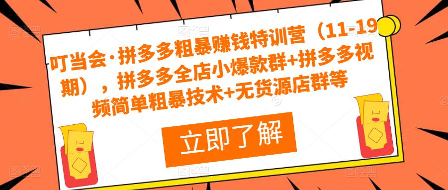 叮当会·拼多多粗暴赚钱特训营（11-19期），拼多多全店小爆款群+拼多多视频简单粗暴技术+无货源店群等-大兵轻创资源库