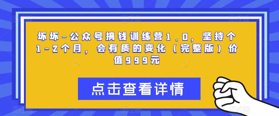 坏坏-公众号搞钱训练营1.0，坚持个1-2个月，会有质的变化（完整版）价值999元-大兵轻创资源库