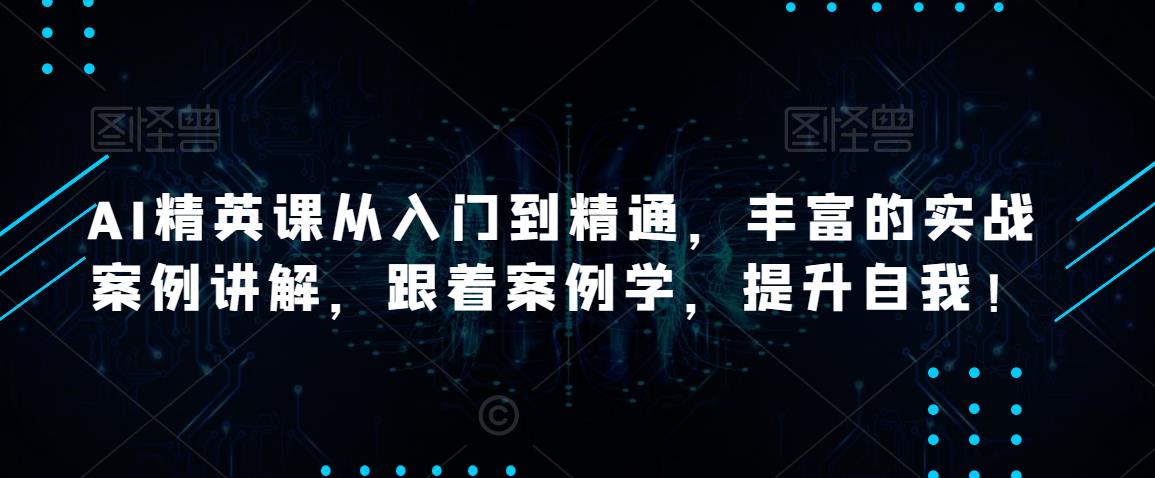 AI精英课从入门到精通，丰富的实战案例讲解，跟着案例学，提升自我！-大兵轻创资源库