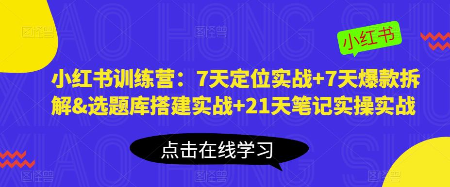 小红书训练营：7天定位实战+7天爆款拆解&选题库搭建实战+21天笔记实操实战-大兵轻创资源库