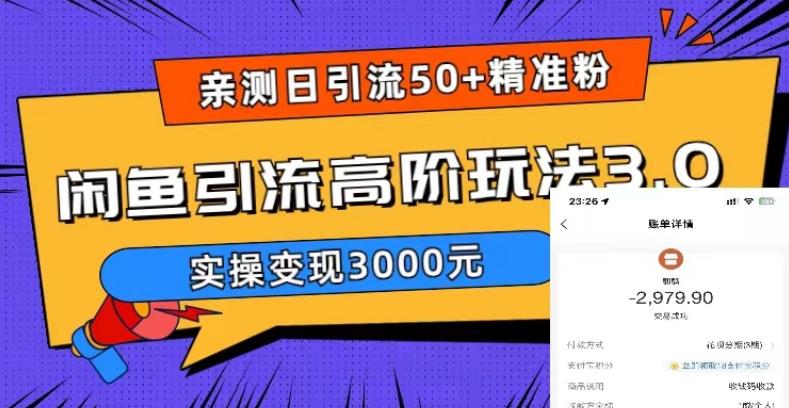 亲测日引50+精准粉，闲鱼引流高阶玩法3.0，实操变现3000元【揭秘】-大兵轻创资源库