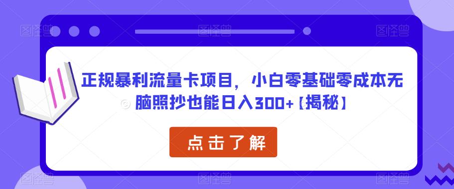 正规暴利流量卡项目，小白零基础零成本无脑照抄也能日入300+【揭秘】-大兵轻创资源库