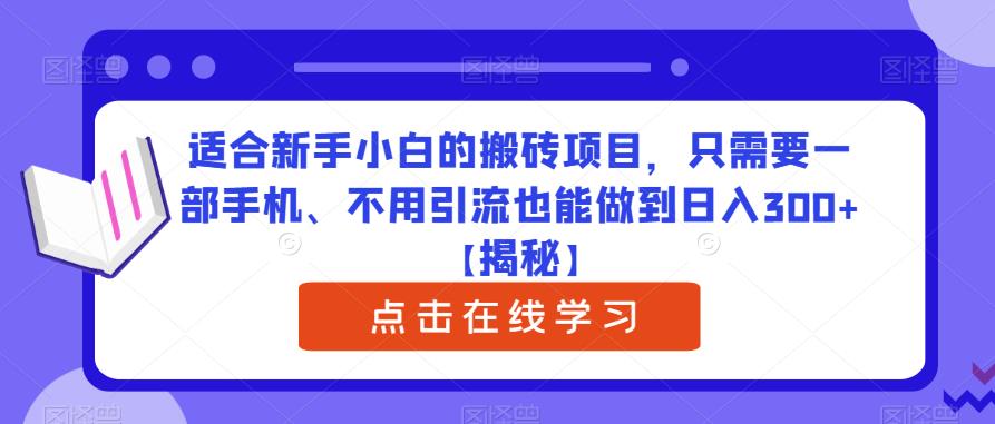 适合新手小白的搬砖项目，只需要一部手机、不用引流也能做到日入300+【揭秘】-大兵轻创资源库