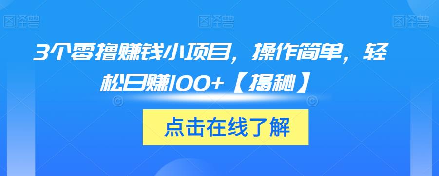 3个零撸赚钱小项目，操作简单，轻松日赚100+【揭秘】-大兵轻创资源库