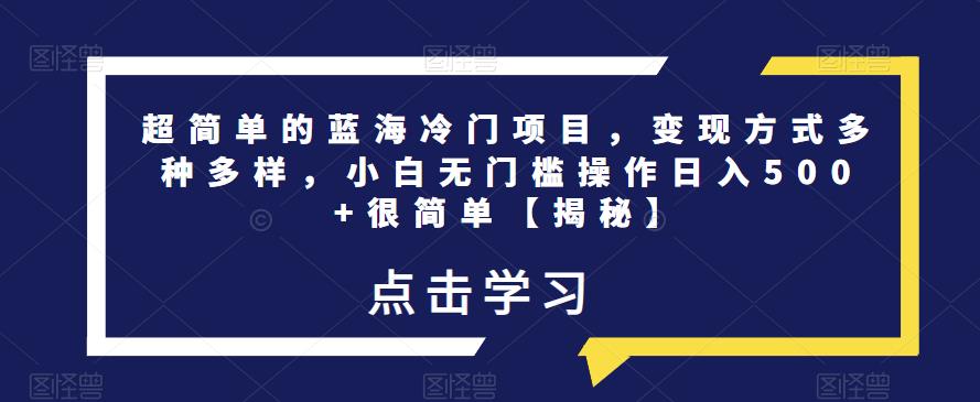 超简单的蓝海冷门项目，变现方式多种多样，小白无门槛操作日入500+很简单【揭秘】-大兵轻创资源库
