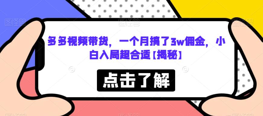 多多视频带货，一个月搞了3w佣金，小白入局超合适【揭秘】-大兵轻创资源库