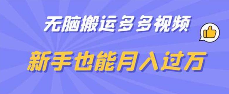 无脑搬运多多视频，新手也能月入过万【揭秘】-大兵轻创资源库
