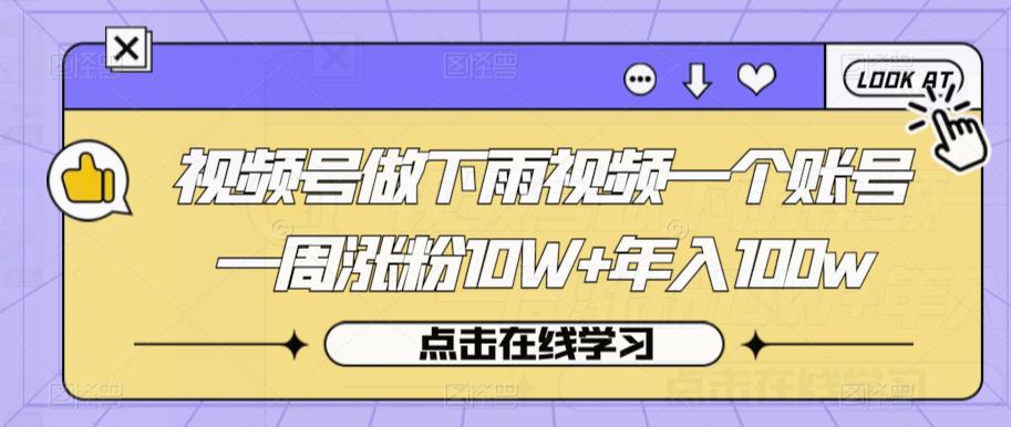 视频号做下雨视频一个账号一周涨粉10W+年入100w【揭秘】-大兵轻创资源库
