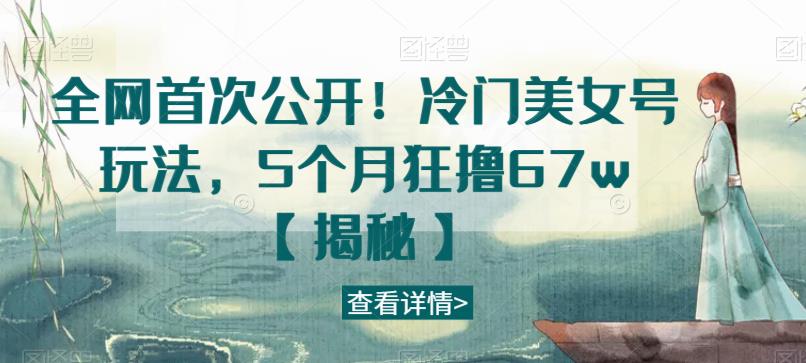 全网首次公开！冷门美女号玩法，5个月狂撸67w【揭秘】-大兵轻创资源库
