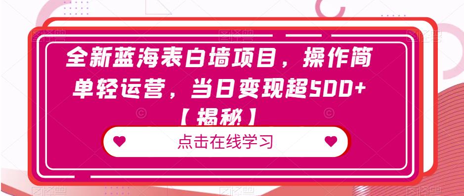 全新蓝海表白墙项目，操作简单轻运营，当日变现超500+【揭秘】-大兵轻创资源库