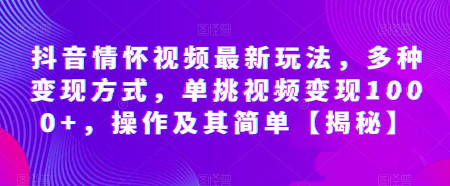 抖音情怀视频最新玩法，多种变现方式，单挑视频变现1000+，操作及其简单【揭秘】-大兵轻创资源库