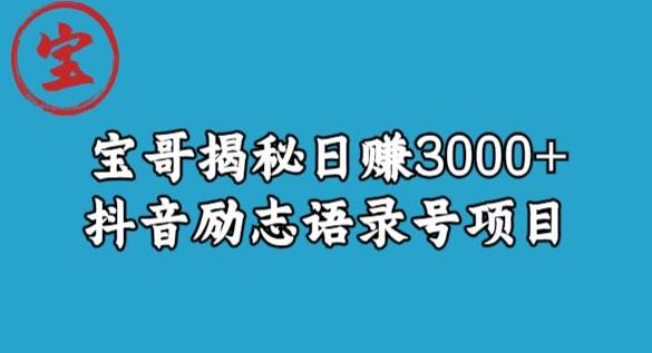 宝哥揭秘日赚3000+抖音励志语录号短视频变现项目-大兵轻创资源库