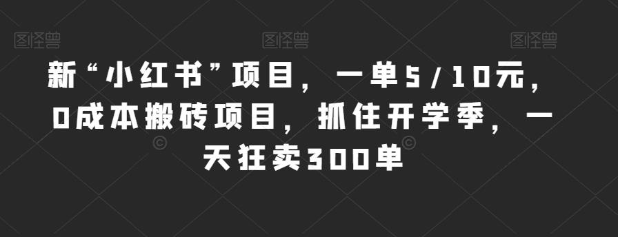 新“小红书”项目，一单5/10元，0成本搬砖项目，抓住开学季，一天狂卖300单【揭秘】-大兵轻创资源库