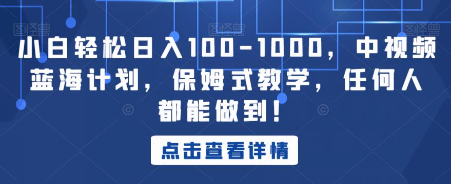 小白轻松日入100-1000，中视频蓝海计划，保姆式教学，任何人都能做到！【揭秘】-大兵轻创资源库