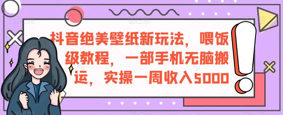 抖音绝美壁纸新玩法，喂饭级教程，一部手机无脑搬运，实操一周收入5000【揭秘】-大兵轻创资源库