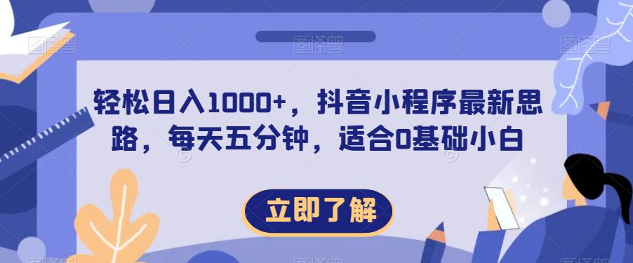 轻松日入1000+，抖音小程序最新思路，每天五分钟，适合0基础小白【揭秘】-大兵轻创资源库