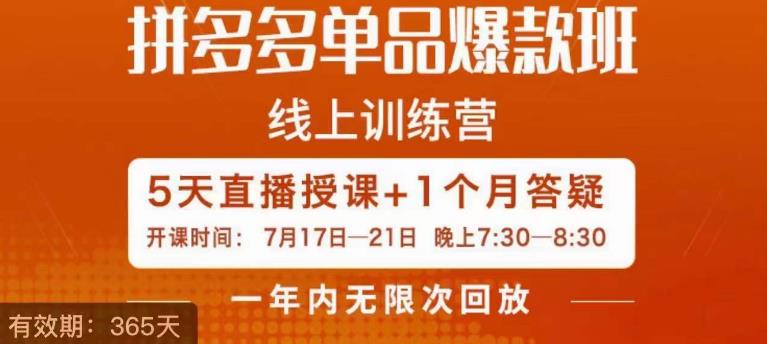 钟辰·拼多多单品爆款班，一个拼多多超级爆款养一个团队-大兵轻创资源库