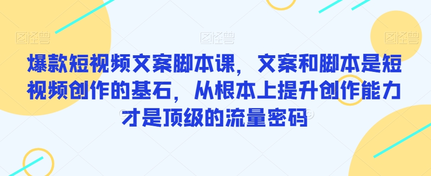 爆款短视频文案脚本课，文案和脚本是短视频创作的基石，从根本上提升创作能力才是顶级的流量密码-大兵轻创资源库