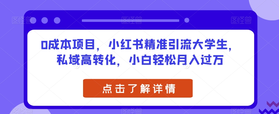 0成本项目，小红书精准引流大学生，私域高转化，小白轻松月入过万【揭秘】-大兵轻创资源库