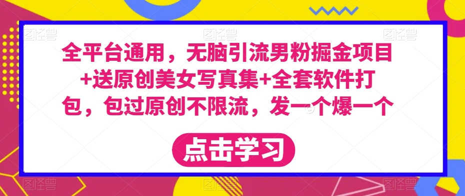 全平台通用，无脑引流男粉掘金项目+送原创美女写真集+全套软件打包，包过原创不限流，发一个爆一个【揭秘】-大兵轻创资源库