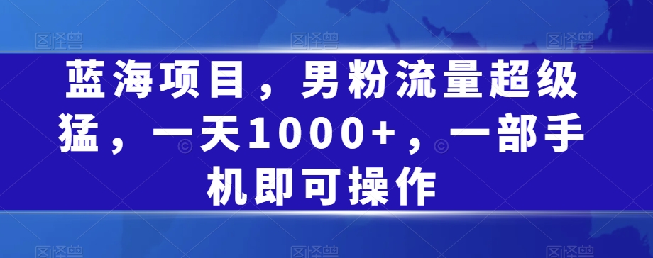 蓝海项目，男粉流量超级猛，一天1000+，一部手机即可操作【揭秘】-大兵轻创资源库