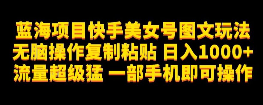 蓝海项目快手美女号图文玩法，无脑操作复制粘贴，日入1000+流量超级猛一部手机即可操作【揭秘】-大兵轻创资源库