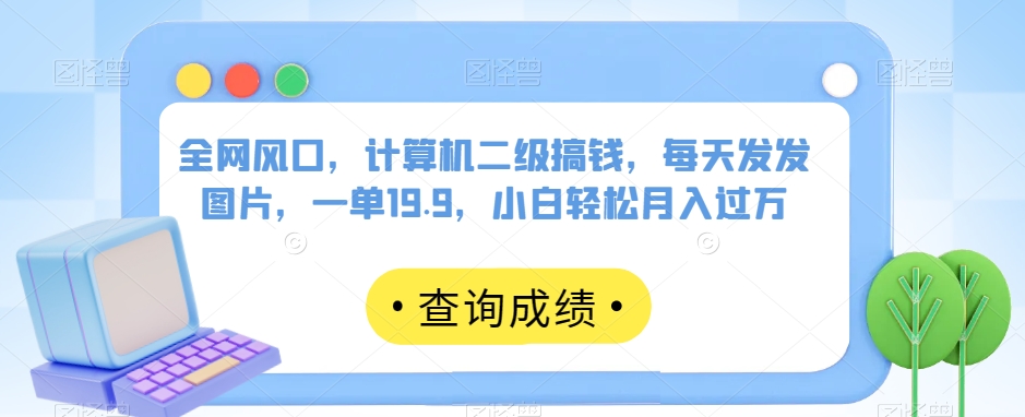 全网风口，计算机二级搞钱，每天发发图片，一单19.9，小白轻松月入过万【揭秘】-大兵轻创资源库