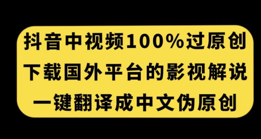 抖音中视频百分百过原创，下载国外平台的电影解说，一键翻译成中文获取收益-大兵轻创资源库
