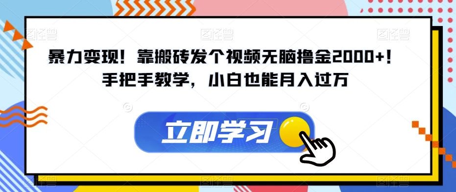 暴力变现！靠搬砖发个视频无脑撸金2000+！手把手教学，小白也能月入过万【揭秘】-大兵轻创资源库