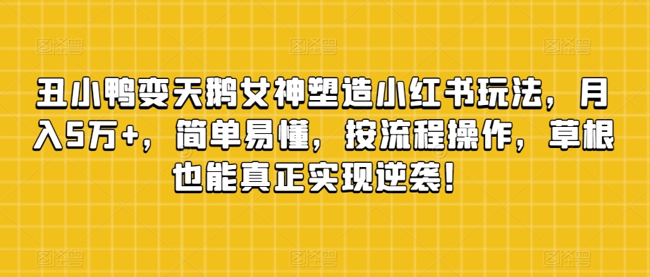 丑小鸭变天鹅女神塑造小红书玩法，月入5万+，简单易懂，按流程操作，草根也能真正实现逆袭！-大兵轻创资源库